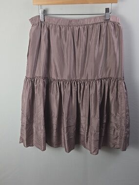 DKNY 100% Purple Silk 2-Tier Midi Skirt Sz 6 Euro Boho Cottagecore